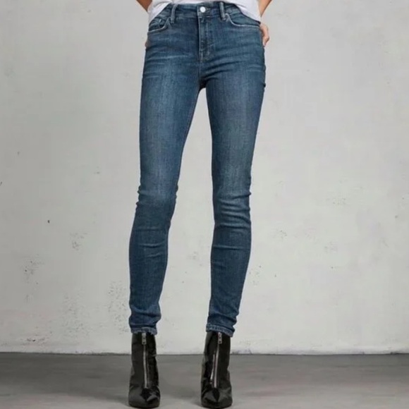 All Saints Grace Skinny Mid Rise Stretchy Blue Jeans Size 31 Moto Rock - Picture 1 of 10
